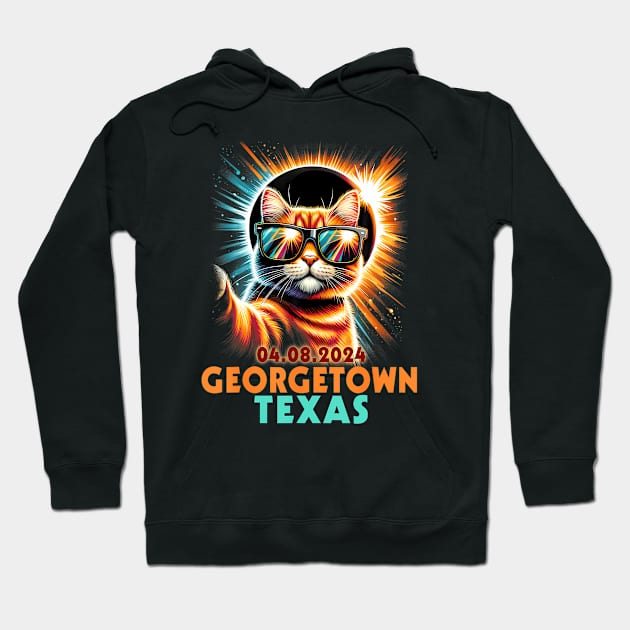 Cat Taking Selfie Total Solar Eclipse 2024 Georgetown Texas Hoodie by Diana-Arts-C